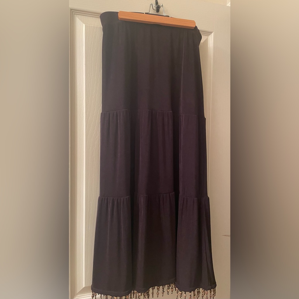 “Chico’s Travelers” Chocolate Skirt With Beading From The Bottom. Chico’s Size 2